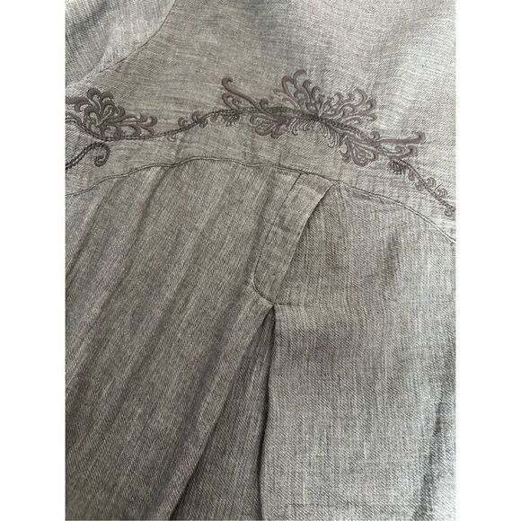 soft surroundings women’s L button down tunic embroidered top flowy gray cotton - Picture 8 of 16